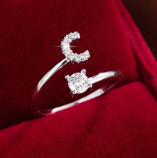 Elegant Letter Ring with Diamonds in Gold and Silver
