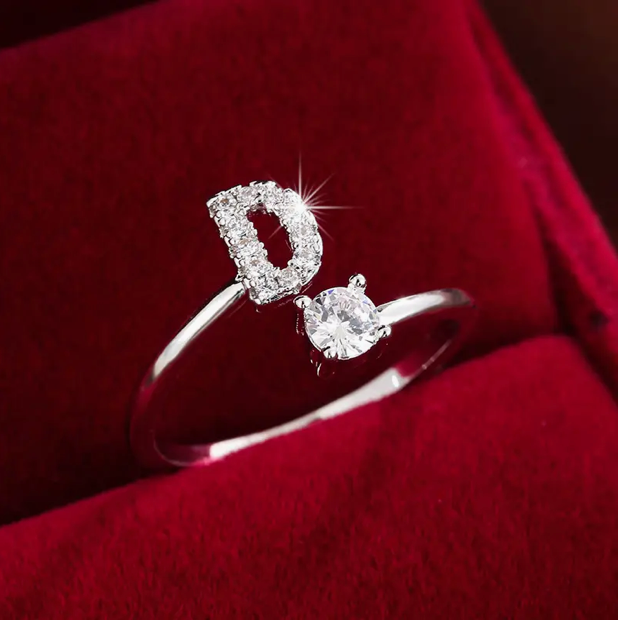 Elegant Letter Ring with Diamonds in Gold and Silver