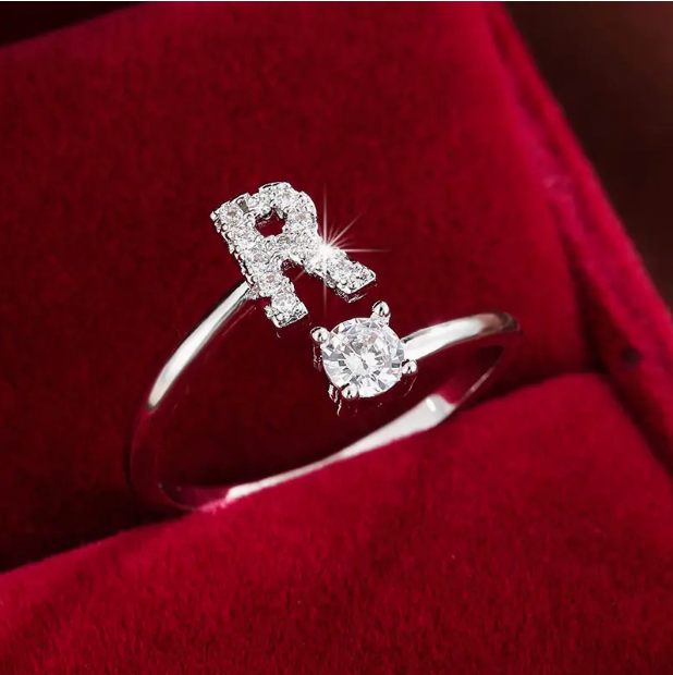 Elegant Letter Ring with Diamonds in Gold and Silver
