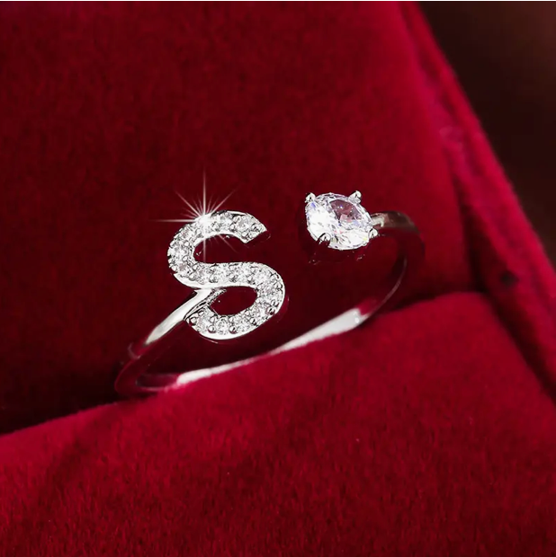 Elegant Letter Ring with Diamonds in Gold and Silver