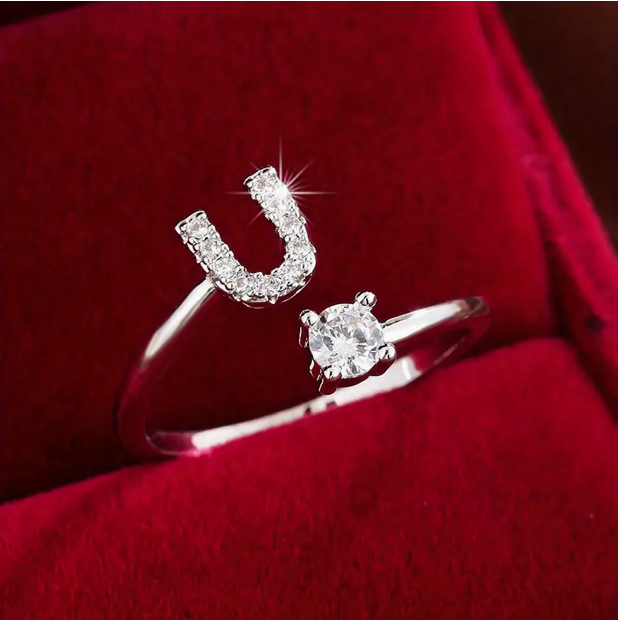 Elegant Letter Ring with Diamonds in Gold and Silver