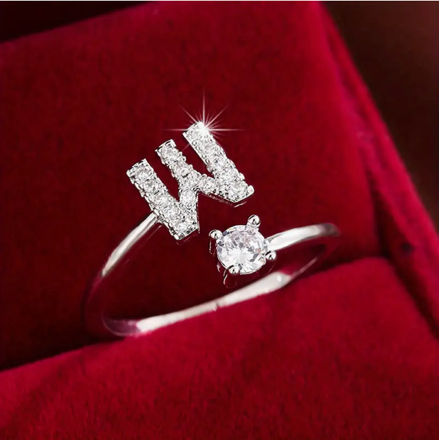 Elegant Letter Ring with Diamonds in Gold and Silver