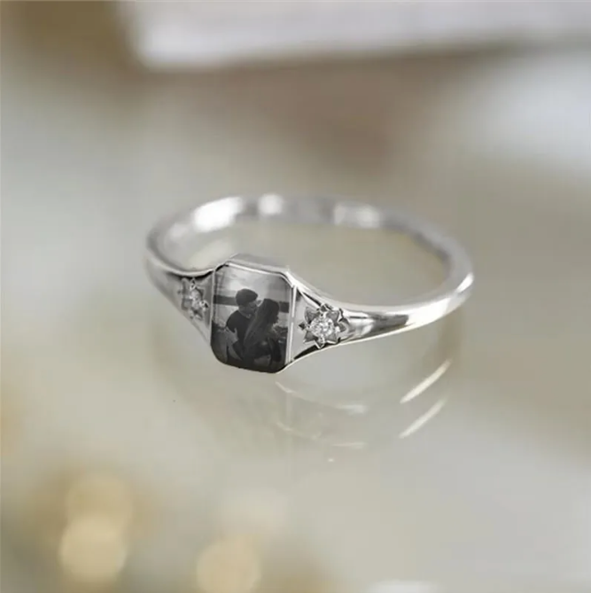Elegant Diamond Ring with Custom Image Engraving