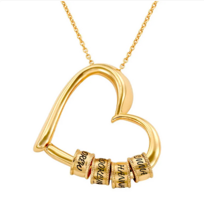 Personalized Heart Necklace with Ring Attachment and Custom Name Engravings