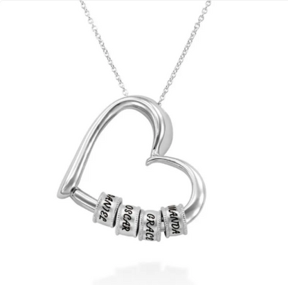 Personalized Heart Necklace with Ring Attachment and Custom Name Engravings