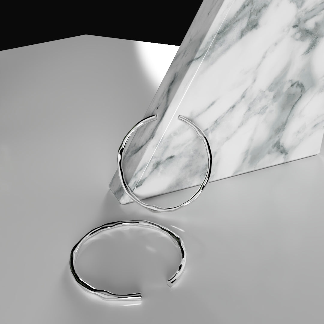 Thick Adjustable Irregular Silver Bracelet