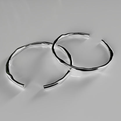 Thick Adjustable Irregular Silver Bracelet