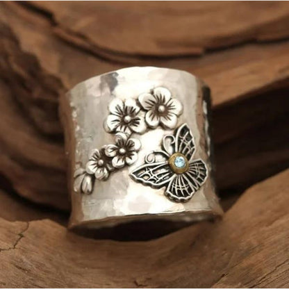 Floral Elegance Butterfly Ring