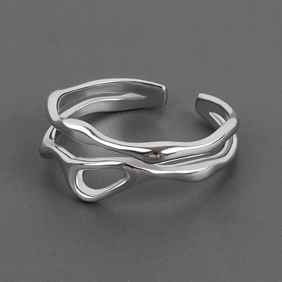 Adjustable Silver Ring in the Shape of a Tree Branch