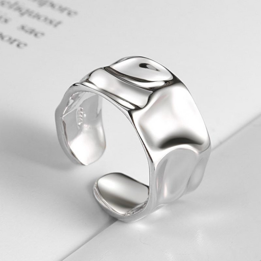 Wide Asymmetrical Ring in Silver