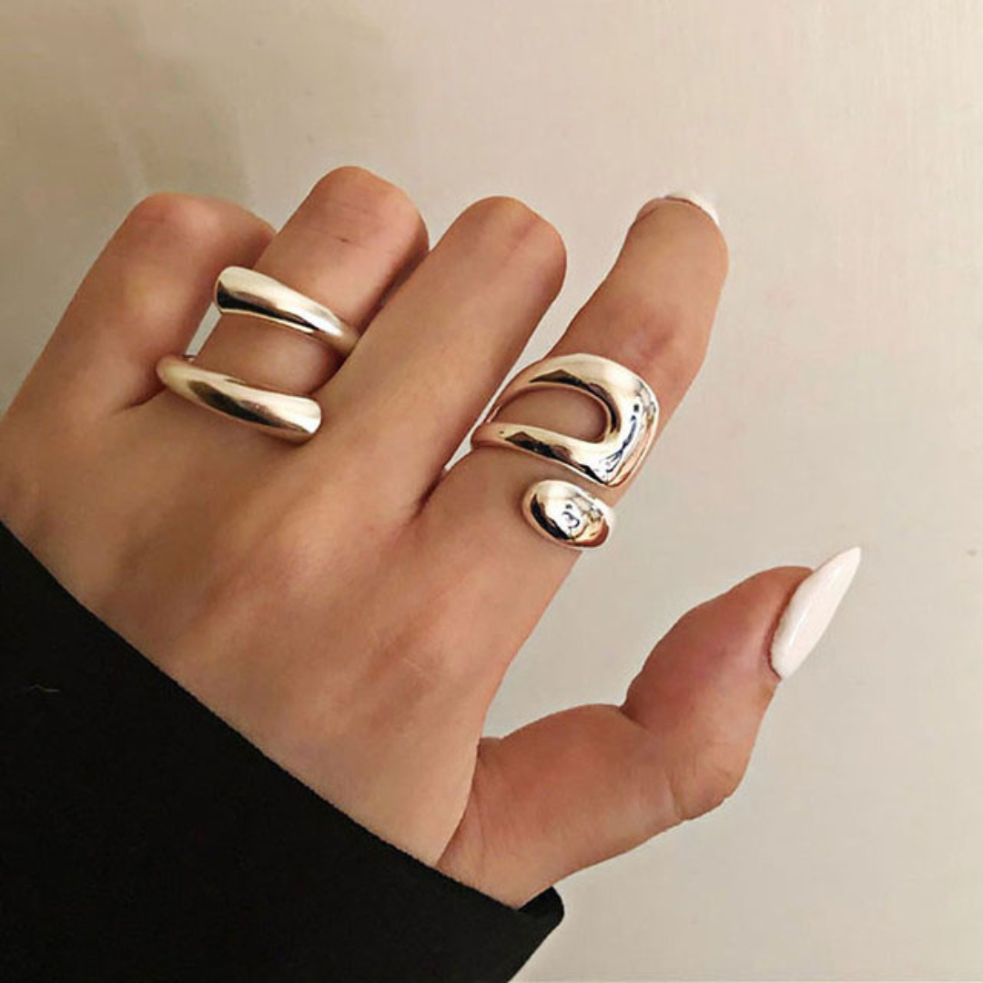Adjustable Spiral Solid and Modernist Ring in Silver