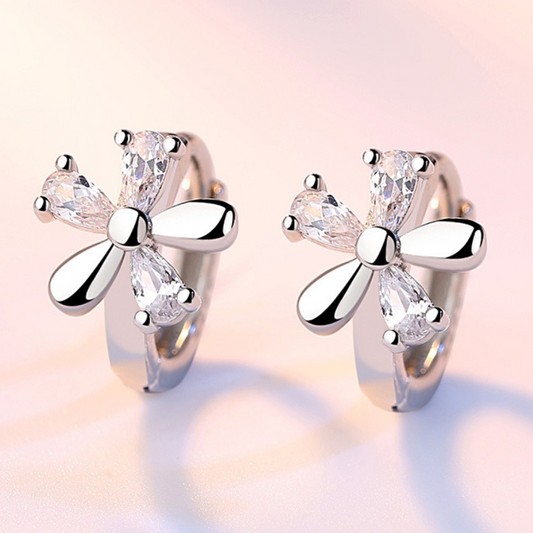 Silver Hoop Earrings with Silver-Plated Zircons