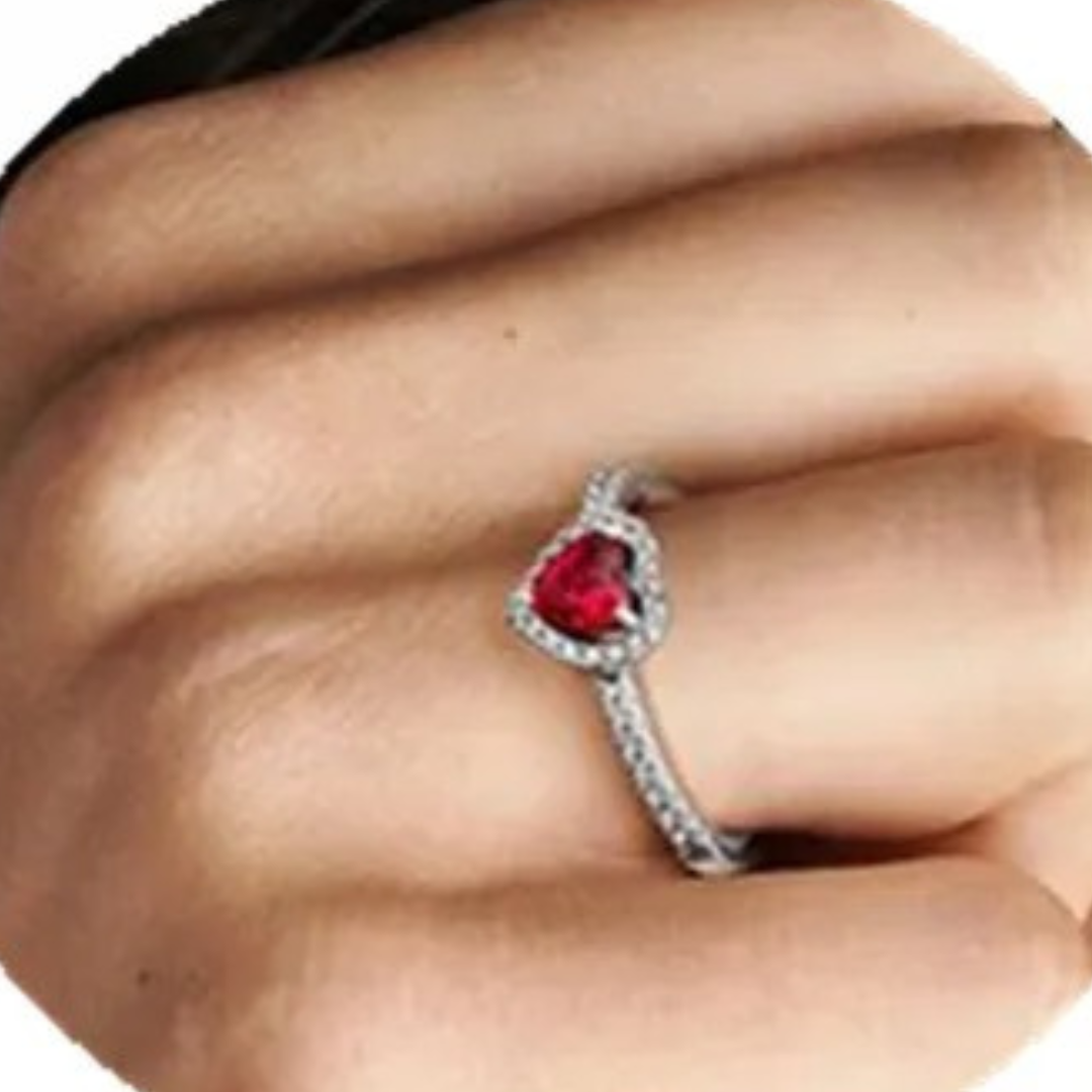Ruby Effect Heart Ring in Silver