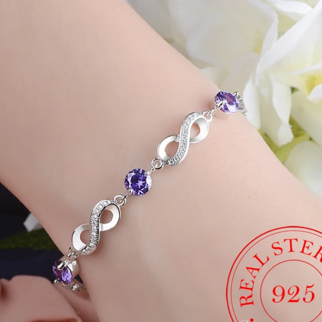 Silver Infinity Bracelet with Beautiful Colored Zircon Stones