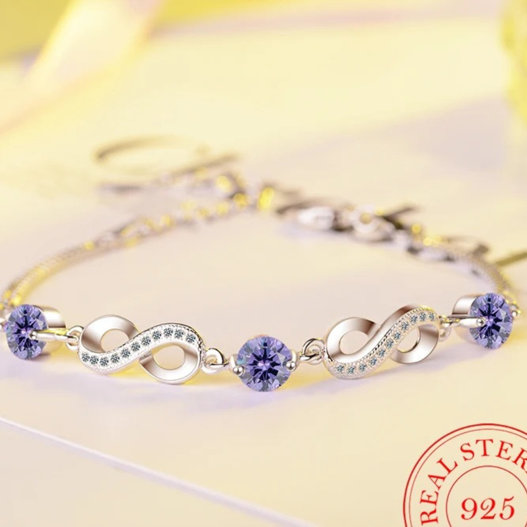 Silver Infinity Bracelet with Beautiful Colored Zircon Stones