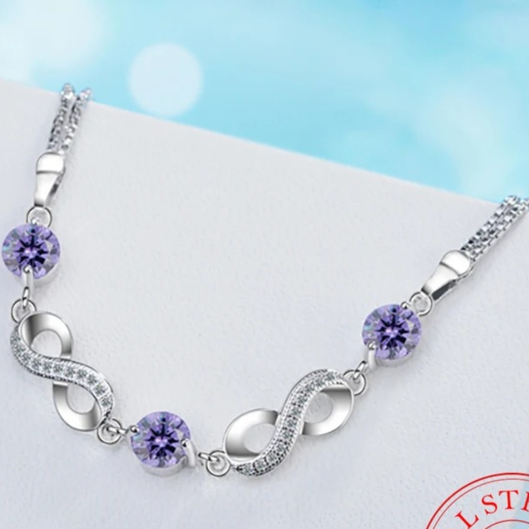 Silver Infinity Bracelet with Beautiful Colored Zircon Stones