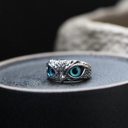 Elegant Adjustable Silver Owl Ring with Opal Lucky Charm – the Mystical Owl of Selene