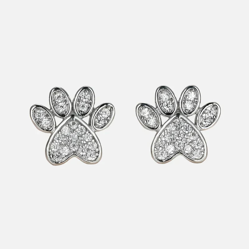 ALINA – Elegant heart-shaped paw stud earrings with sparkling white zirconia