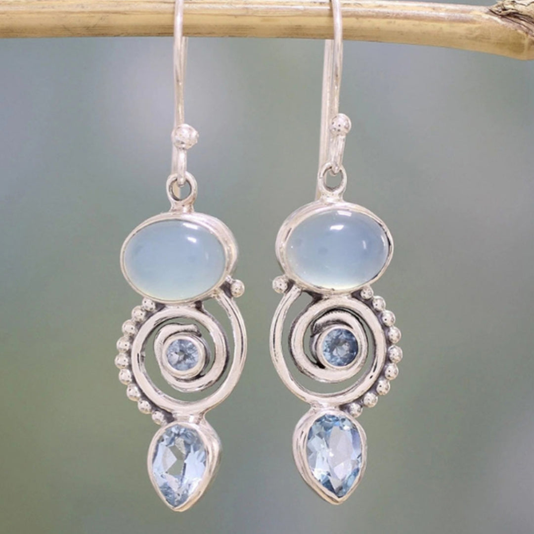 Exclusive Vintage Silver Multi-Stone Earrings