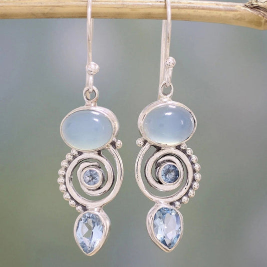 Exclusive Vintage Silver Multi-Stone Earrings