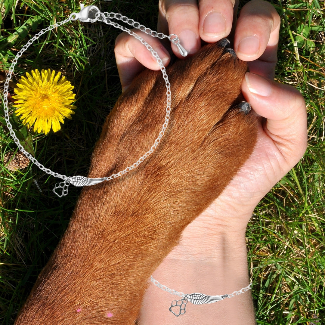 Memorial Bracelet with Angel Wings & Paw Print | Handmade