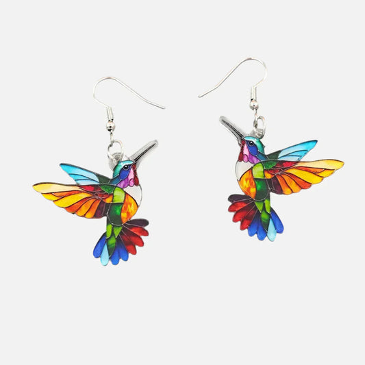 SOLINA – Elegant Acrylic Hummingbird Earrings in Modern 2D Design