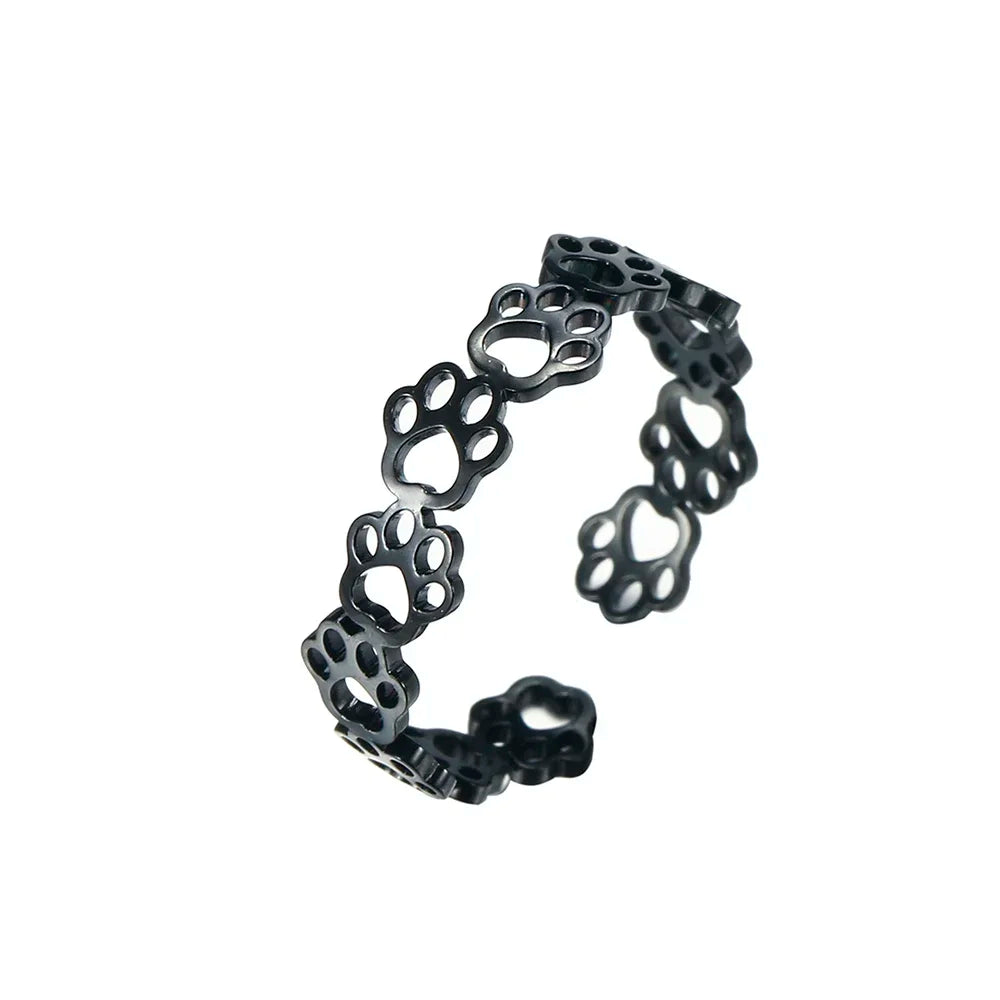 Adjustable Stainless Steel Paw Print Tattoo Ring – Stylish Jewelry for Animal Lovers
