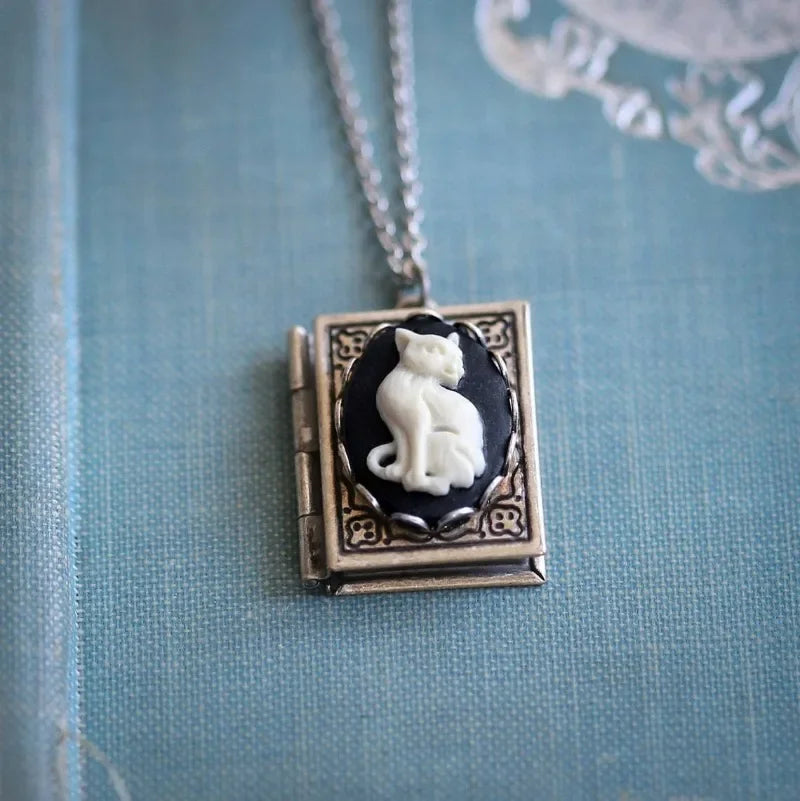 Whimsical Cat Book Pendant Necklace