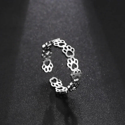 Adjustable Stainless Steel Paw Print Tattoo Ring – Stylish Jewelry for Animal Lovers