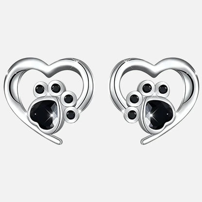 NORA – Elegant Heart-Paw Stud Earrings with Sparkling Black Crystal for Stylish Accents