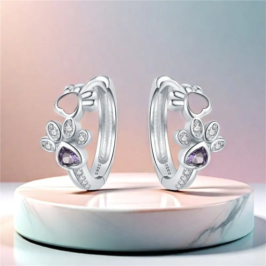 Paw Hoop Earrings  – Zirconia & Heartstone Jewelry for Women