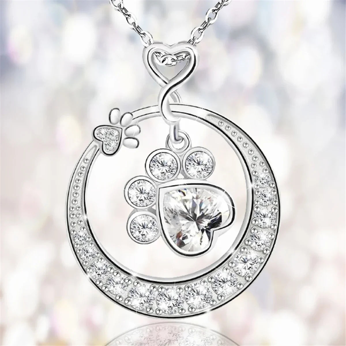 Cute Dog Paw Necklace with Zirconia
