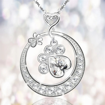 Cute Dog Paw Necklace with Zirconia