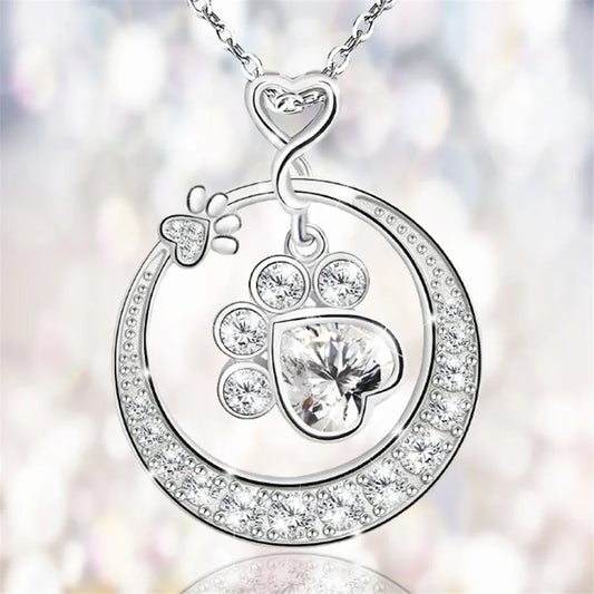Cute Dog Paw Necklace with Zirconia