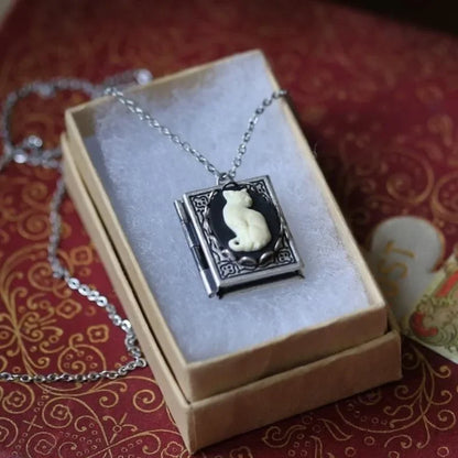 Whimsical Cat Book Pendant Necklace