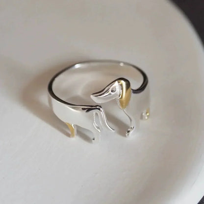 REYA – Elegant Adjustable Dachshund Ring Made of High-Quality 925 Sterling Silver