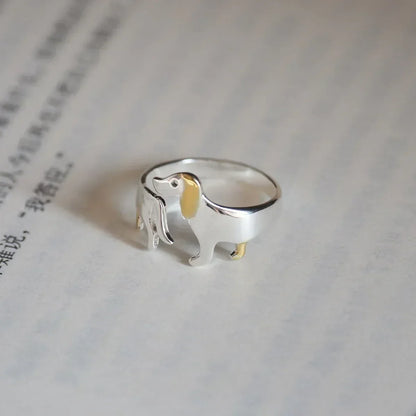 REYA – Elegant Adjustable Dachshund Ring Made of High-Quality 925 Sterling Silver