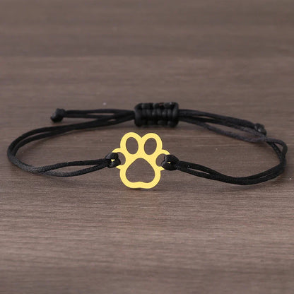 Adjustable Paw Bracelet with Black & Red Cord