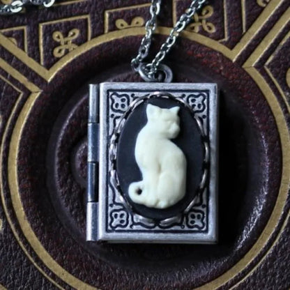Whimsical Cat Book Pendant Necklace