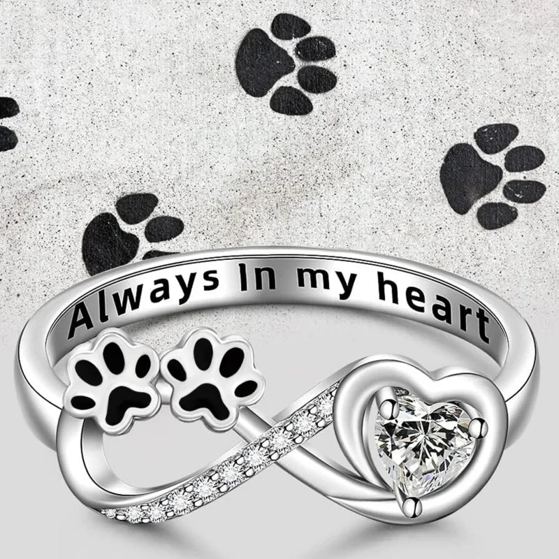ARINA – Charm Paw Ring with Heart and Infinity Design, adorned with Sparkling Zirconia for Special Accents
