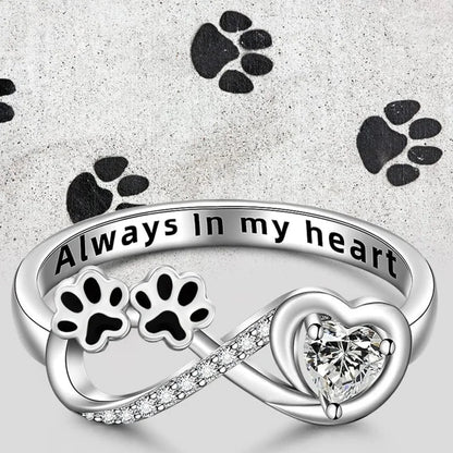 ARINA – Charm Paw Ring with Heart and Infinity Design, adorned with Sparkling Zirconia for Special Accents