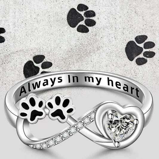 ARINA – Charm Paw Ring with Heart and Infinity Design, adorned with Sparkling Zirconia for Special Accents