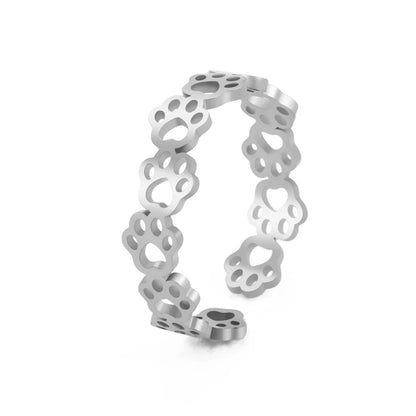 Adjustable Stainless Steel Paw Print Tattoo Ring – Stylish Jewelry for Animal Lovers