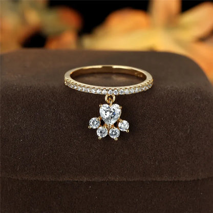 Whimsical Cat Paw & Heart Ring