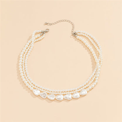 White Stones and Pearl Necklace in Gold