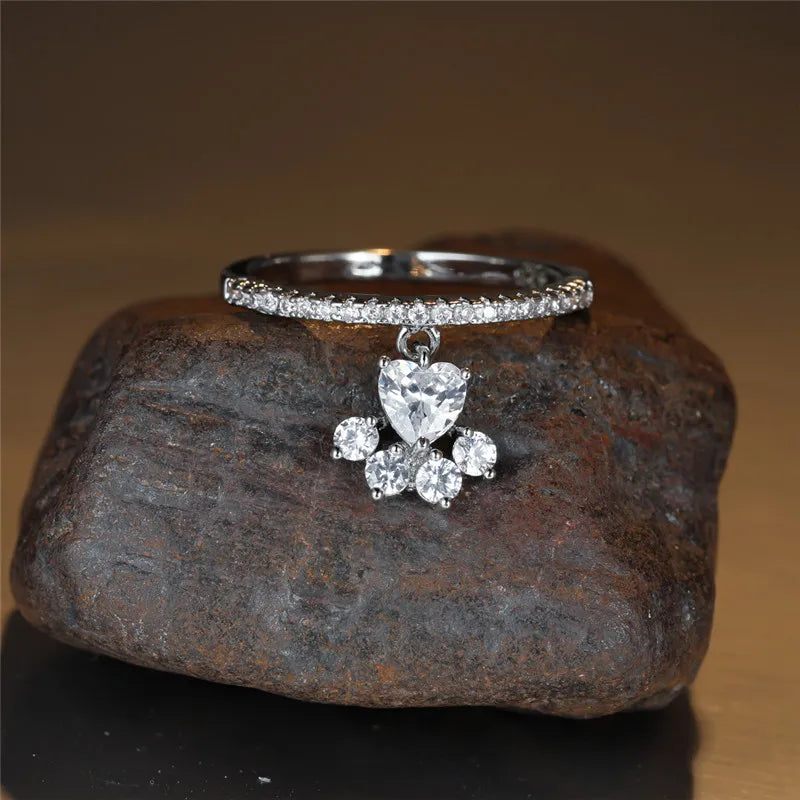 Whimsical Cat Paw & Heart Ring