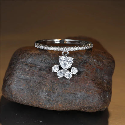 Whimsical Cat Paw & Heart Ring