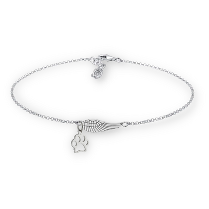 Memorial Bracelet with Angel Wings & Paw Print | Handmade