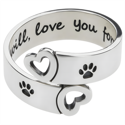 Adjustable Paw Heart Twist Ring