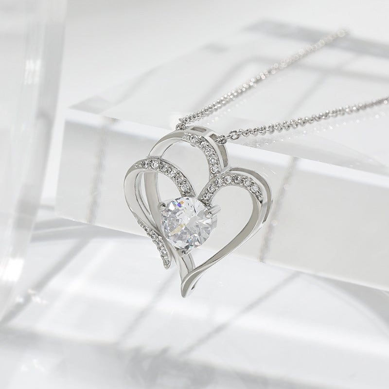 ELENYA – Elegant Adjustable Women's Necklace with Enchanting Double Heart & Sparkling Zirconia for a Stylish Look